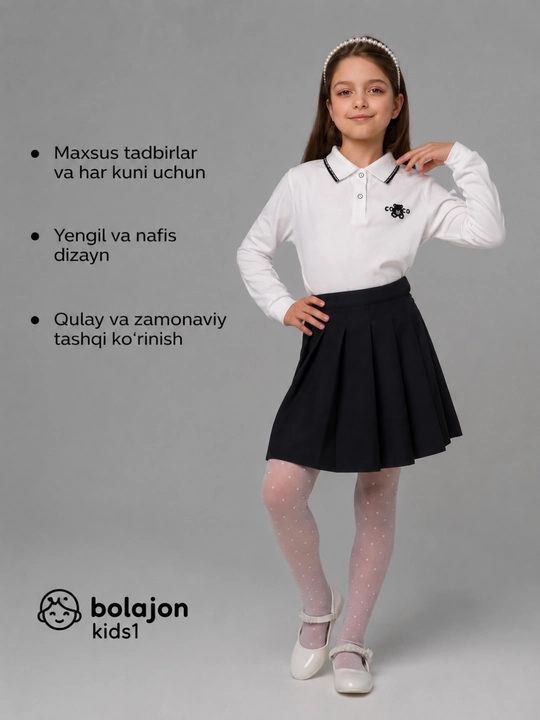 Белая кофта поло для девочек, школьная, полиэстер, дышащая, 7–11 лет