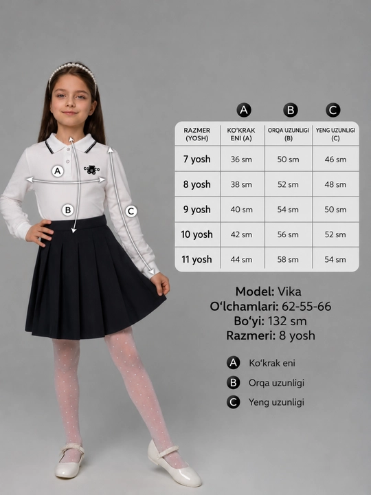 Белая кофта поло для девочек, школьная, полиэстер, дышащая, 7–11 лет