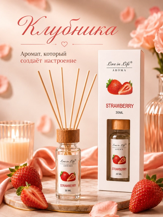 Аромадиффузор для дома Love in Life с палочками, стойкий интерьерный аромат, 30/50 мл