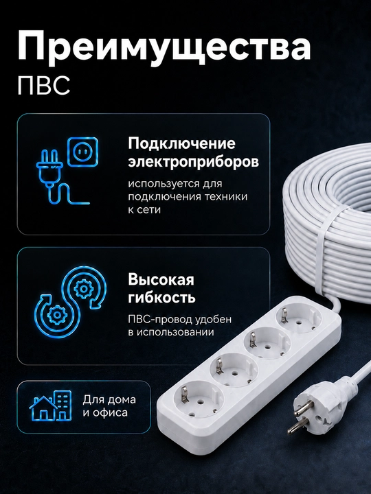 Удлинитель силовой 4 розетки ПВС 2×0,75 мм² белый без заземления, 2–100 м