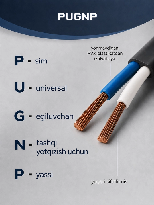 Uzkabel PUGNP, 2 simli yassi mis elektr simi 2x0.35-2x4 mm², 5-100 m