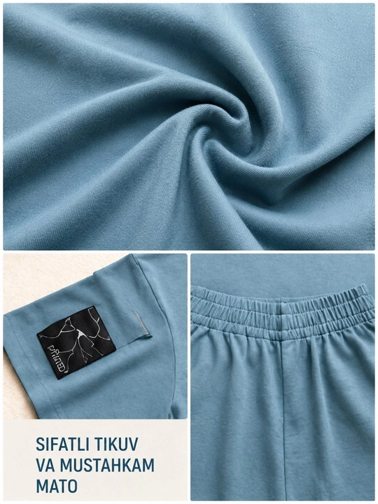 Erkaklar uy kiyimi, futbolka va shorti, 100% paxta, oversize 50–56