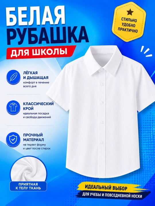 Белая школьная рубашка для мальчиков и девочек, короткий/длинный рукав, 7–16 лет - 