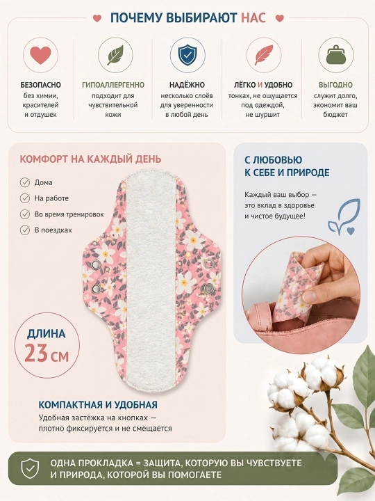 Ayollar uchun qayta foydalanish mumkin bo'lgan prokladkalar, har kun uchun tagliklar
