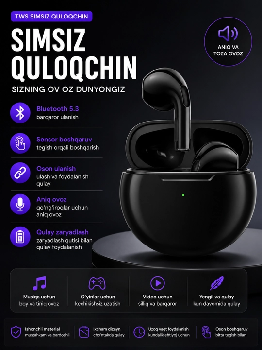 Беспроводные наушники Pro 6 TWS, Bluetooth 5.3, сенсорное управление, HD Stereo - 