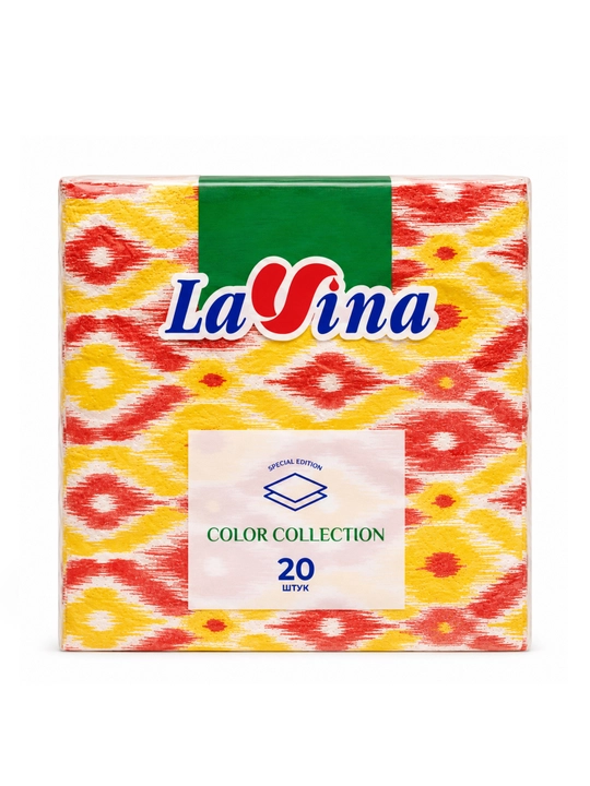 LAVINA Atlas adras naqshli quruq salfetkalar, 1 blok 10ta qadoq, 1 qadoqda 20 dona