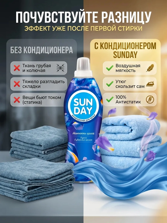 SUNDAY «Iris nozikligi» kir uchun konditsioner, 1 l