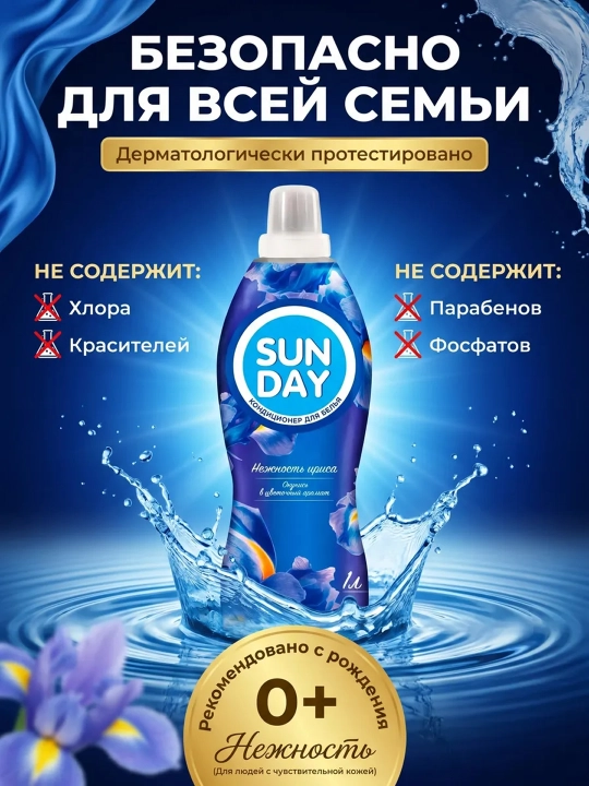 SUNDAY «Iris nozikligi» kir uchun konditsioner, 1 l