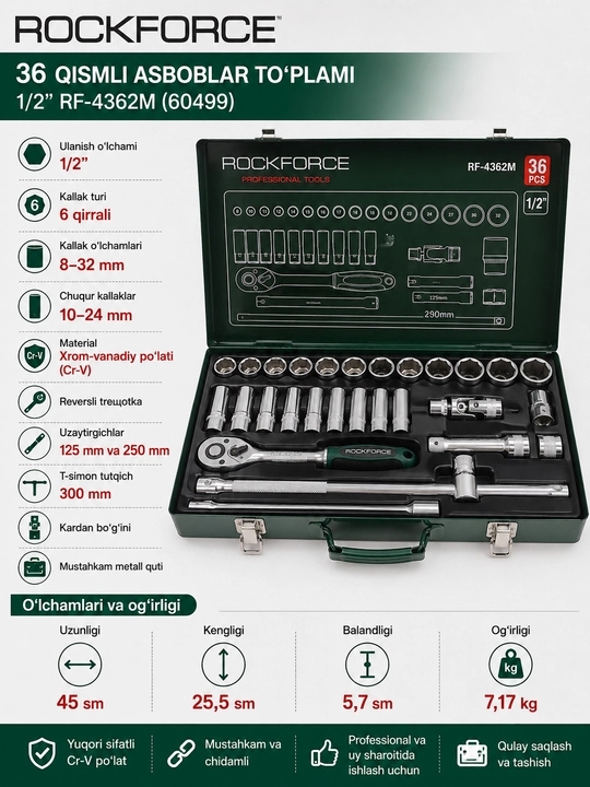 Набор инструментов Rockforce 36 предметов 1/2 RF-4362M (60499) - 