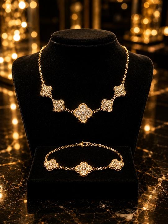 Taqinchoqlar to'plami, Van Cleef, ayollar uchun, kristalli, oltin rang, nafis dizayn