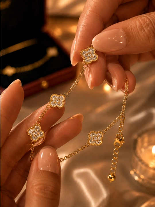 Taqinchoqlar to'plami, Van Cleef, ayollar uchun, kristalli, oltin rang, nafis dizayn