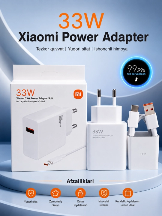 33W / 67W / 120W Tezkor Zaryadlovchi Adapter – USB-C Fast Charger To'plami - 