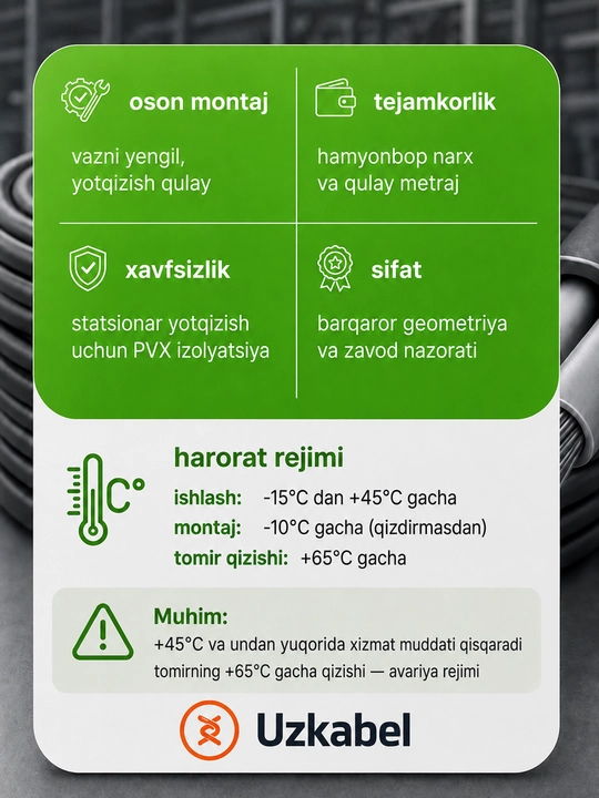 Провод АПУНП 2х4 мм² алюминиевый плоский Uzkabel для силовой проводки