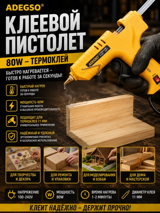 ADEGSO elim quroli 80W – issiq elim pistoleti, tez qiziydigan - 