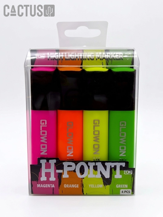 H-POINT "GLOW ON" neonli matn ajratgichlar to‘plami (4 ta rang), matn markeri