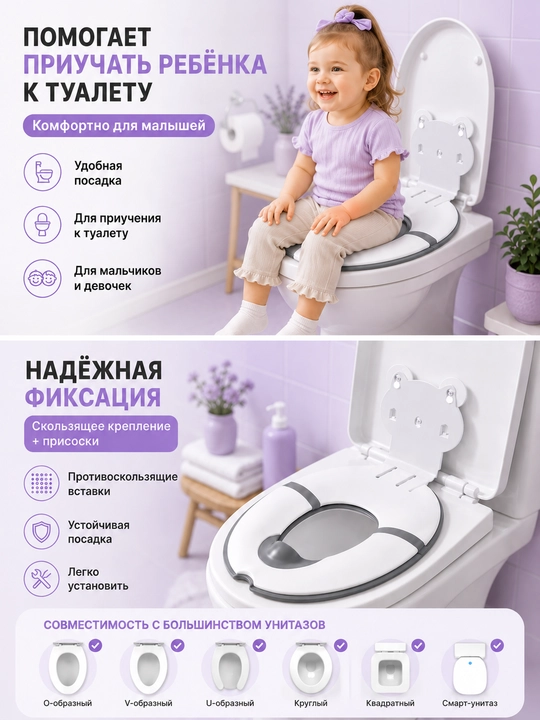 Портативная детская накладка на унитаз, нескользящая, универсальная - 