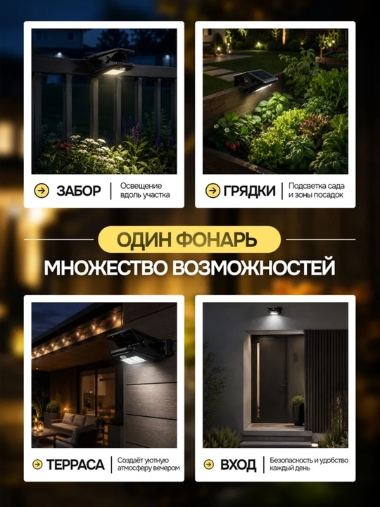 Quyosh panelli ko‘cha chirog‘i 28 LED harakat sensori 3 rejim qisqichli IP65