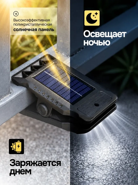Quyosh panelli ko‘cha chirog‘i 28 LED harakat sensori 3 rejim qisqichli IP65