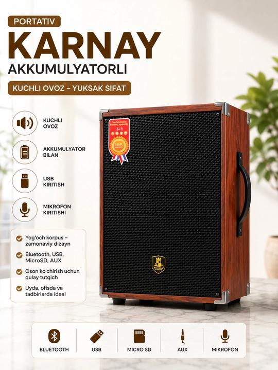 Колонка караоке BAAB B-Q12 с 2 беспроводными микрофонами
