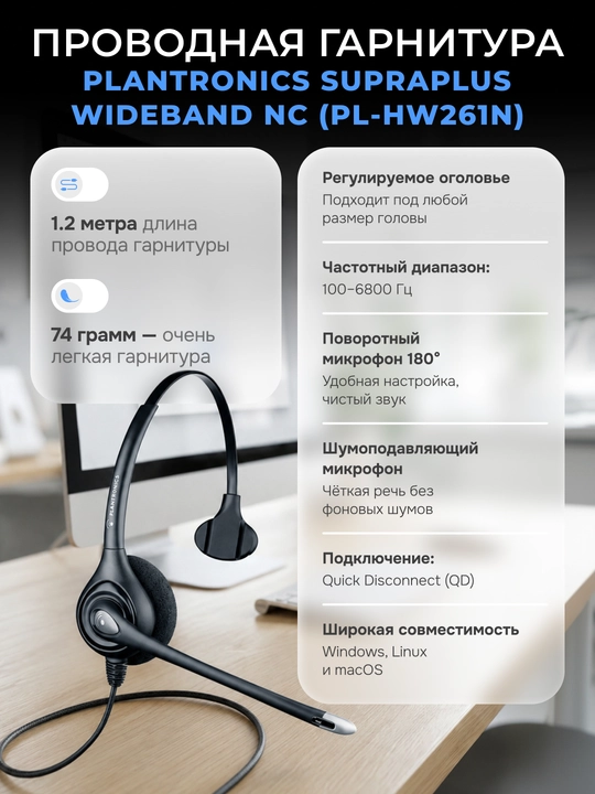 Гарнитура Plantronics SupraPlus Wideband NC (PL-HW261N) - 