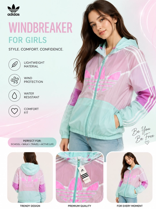 Adidas logotipi tushirilgan zamonaviy sport kurtkasi qizlar uchun kurtkasi