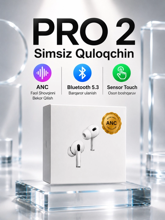 PRO 2 ANC simsiz quloqchin, Bluetooth 5.3, sensor touch, zaryadlash qutisi - 