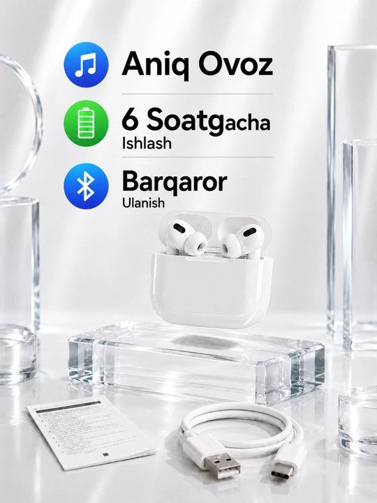 PRO 2 ANC simsiz quloqchin, Bluetooth 5.3, sensor touch, zaryadlash qutisi