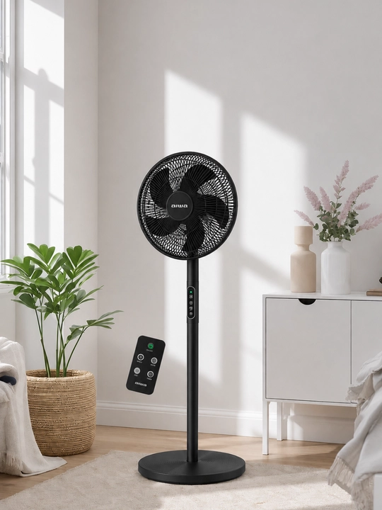 AIWA Premium 16" Pol Ventilyatori 50W Pultli Oq/Qora, Taymerli