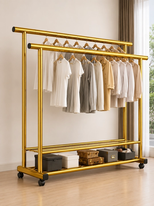 Ikki qavatli kiyim quritgich-veshalka, oltin rang, 150 cm - 