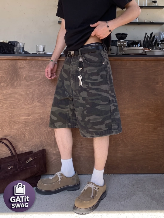 Джинсовые багги шорты милитари Y2K oversize унисекс GATit SWAG