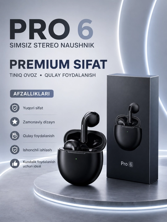 Pro 6 Simsiz Bluetooth 5.3 TWS Quloqchin, Sensorli Boshqaruv va Zaryadlash Qutisi - 