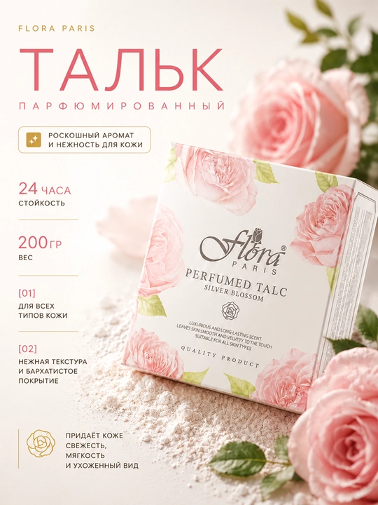 Flora Paris Aurora Blossom parfyumlangan tana talk kukuni, xushbo'y hidli - 