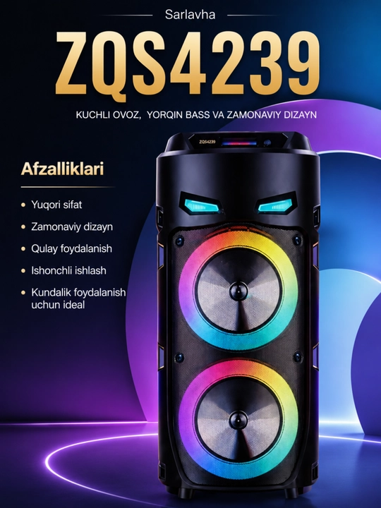 Ko'p Funksiyali Bluetooth Karaoke Kolonkasi, RGB LED, Mikrofon va Masofadan Boshqaruv - 
