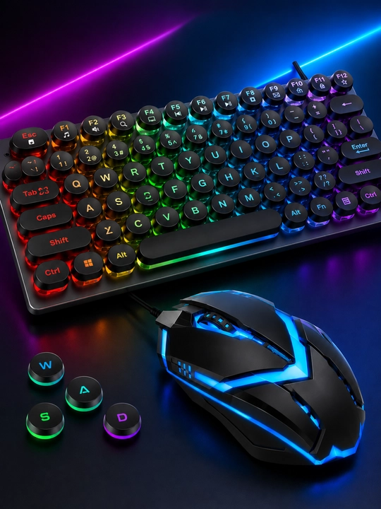 T-WOLF TF270 Retro Punk RGB Gaming Klaviatura USB Rainbow, Dumaloq Tugmali
