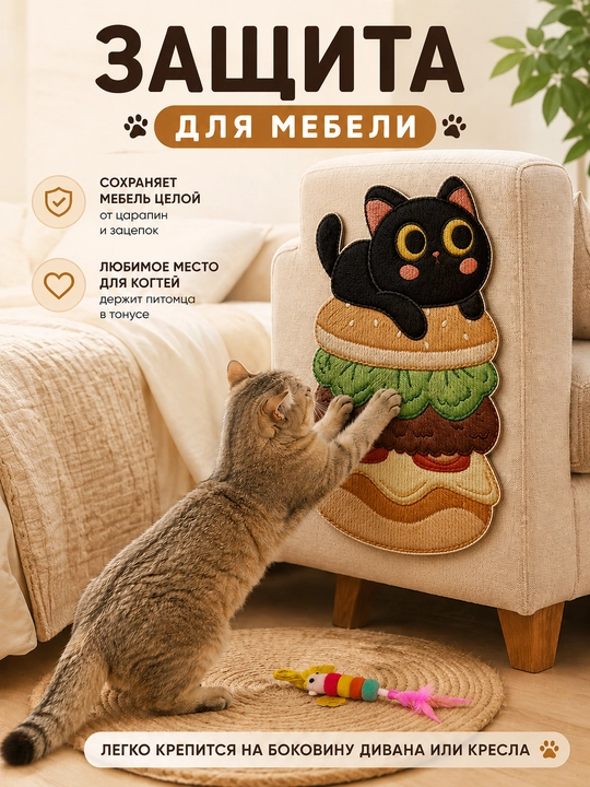 Когтеточка для кошек самоклеящаяся, коврик для когтей, защита мебели, с игрушкой