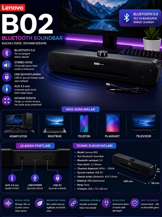 Lenovo multimedia multimode desktop spraker B01-B02 kalonkasi