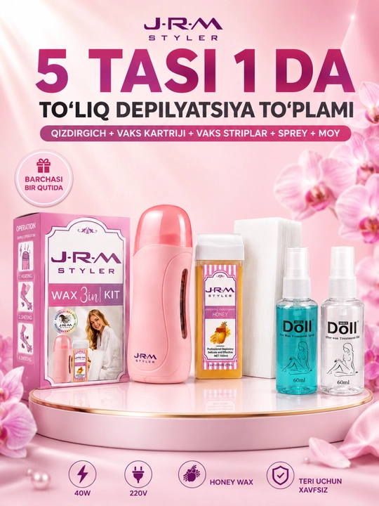 JRM Roll-On набор для депиляции 5 в 1 – полный комплект для восковой депиляции - 