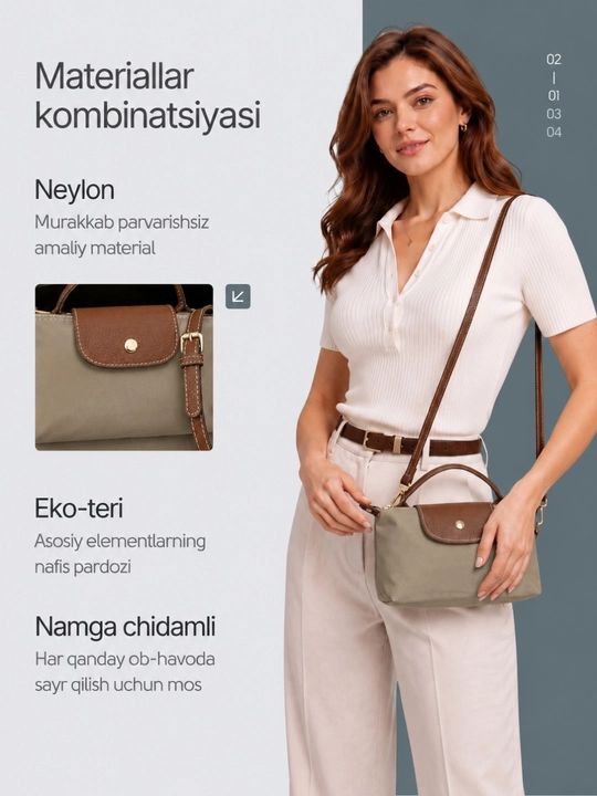 Ayollar uchun Longchamp uslubidagi eko-charmdan kichik kross-bodi sumkasi