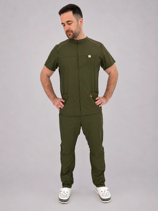 Мужской медицинский костюм "WorkMed FLEXY Men's SNAP Scrub SET in Olive"