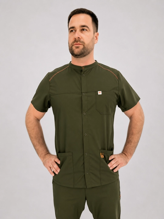 Мужской медицинский костюм "WorkMed FLEXY Men's SNAP Scrub SET in Olive"