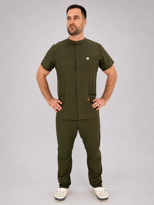 Мужской медицинский костюм "WorkMed FLEXY Men's SNAP Scrub SET in Olive" - 