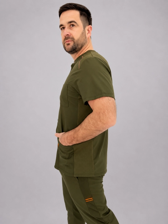 Мужской медицинский костюм "WorkMed FLEXY Men's SNAP Scrub SET in Olive"