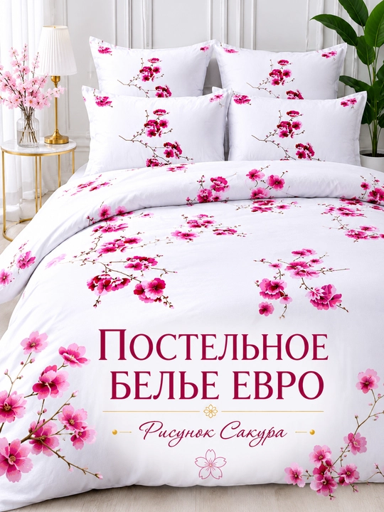 To‘shak to‘plami, binafsha rangli gullar, Yevro yotoq, 100% bo‘z - 