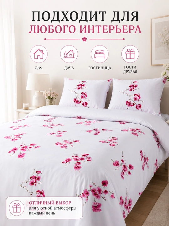 Комплект постельного белья, фиолетовые цветы, Евро спальный, 100% бязь