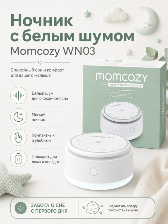 Momcozy WN03, uyqu uchun ovozli apparat, 20 ta ovoz, 1000 mAh tungi chiroq - 