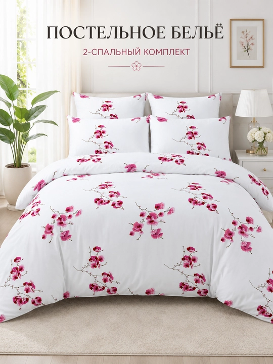 Комплект постельного белья фиолетовые цветы 2.0 спальный 100% хлопок - 