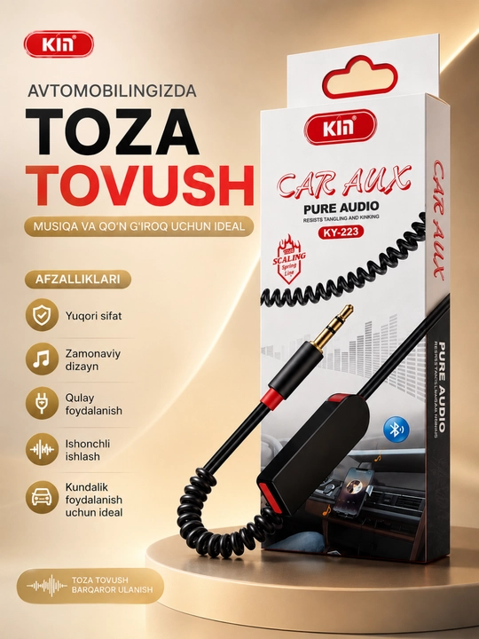 Avtomobil uchun 3,5 mm li Bluetooth AUX audio adapteri - tiniq ovoz va barqaror aloqa - 