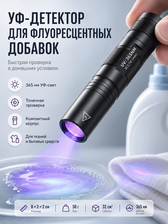 УФ-детектор 365 нм, ультрафиолетовый фонарь для проверки тканей и меток - 