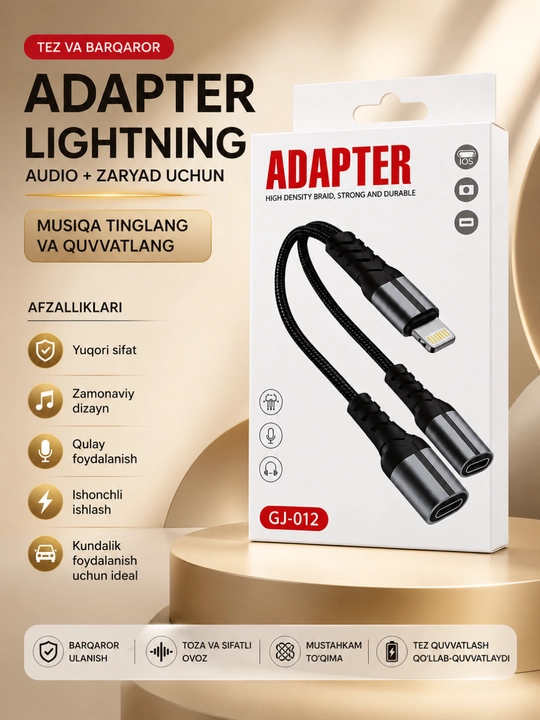 Lightning 2-in-1 audio va zaryadlash adapteri – musiqa tinglash va tezkor quvvatlash - 