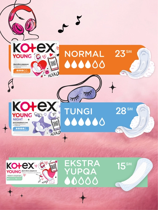 Прокладки Kotex Young Нормал гигиенические для девочек, 8 шт
